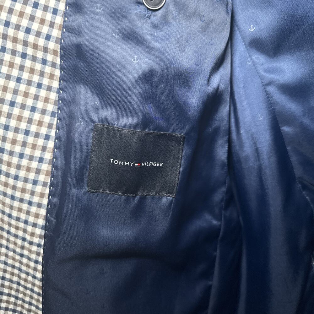 Tommy Hilfiger Mens Modern fit Sport Coat‎ Blazer 42 L Navy/White/Brown Plaid - Picture 6 of 8